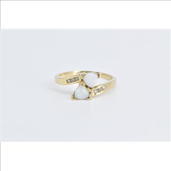 10K Trillion Syn. Opal Diamond Vintage Bypass Yellow Gold Ring, Size 7.75