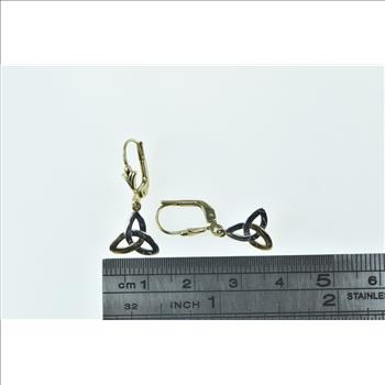 10K Triquetra Two Tone Dangle Statement Yellow Gold Earrings