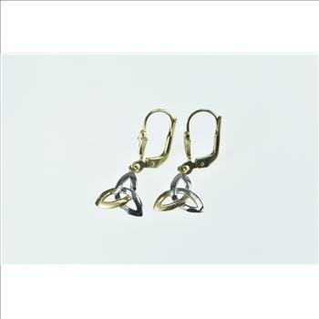 10K Triquetra Two Tone Dangle Statement Yellow Gold Earrings