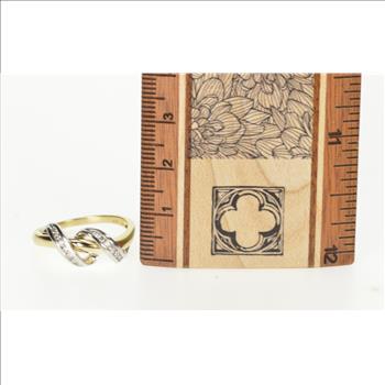 10K Two Tone Diamond Twist Design Fashion Yellow Gold Ring, Size 9