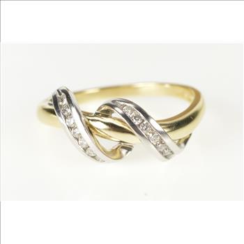 10K Two Tone Diamond Twist Design Fashion Yellow Gold Ring, Size 9