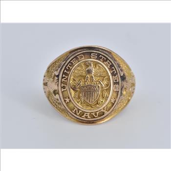 10K United States Navy Naval Military Service Yellow Gold Ring, Size 8.75