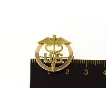 10K US Caduceus Navy Naval Insignia Yellow Gold Pin/Brooch