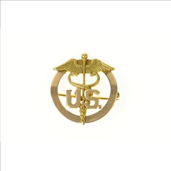 10K US Caduceus Navy Naval Insignia Yellow Gold Pin/Brooch