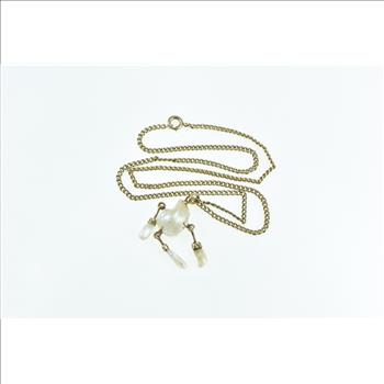 10K Victorian Baroque Pearl Drop Statement Yellow Gold Necklace 16.5