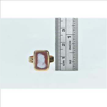 10K Victorian Carved Shell Cameo Statement Yellow Gold Ring, Size 5.75