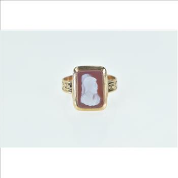 10K Victorian Carved Shell Cameo Statement Yellow Gold Ring, Size 5.75