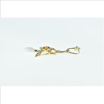 10K Victorian Citrine Pearl Dangle Ornate Drop Yellow Gold Pendant