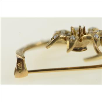 10K Victorian Crescent Moon Flower Pearl Yellow Gold Pin/Brooch