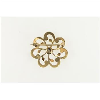 10K Victorian Diamond Seed Pearl Ornate Yellow Gold Pin/Brooch