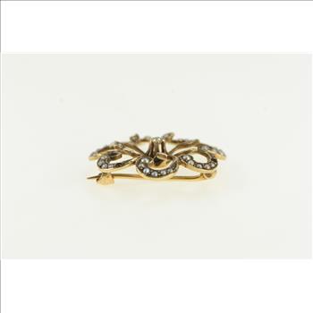 10K Victorian Diamond Seed Pearl Ornate Yellow Gold Pin/Brooch
