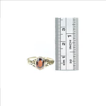 10K Victorian Garnet Ornate Scroll Statement Yellow Gold Ring, Size 8.5