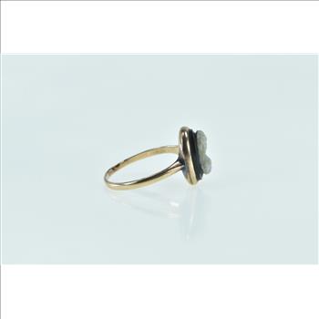 10K Victorian Onyx Cameo Ornate Carved Lady Yellow Gold Ring, Size 6