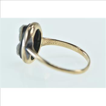 10K Victorian Onyx Cameo Ornate Carved Lady Yellow Gold Ring, Size 6