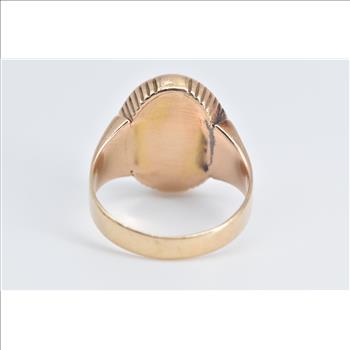 10K Victorian Ornate Carved Black Onyx Intaglio Yellow Gold Ring, Size 7.75