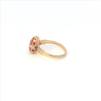 10K Victorian Oval Sim Orange Sapphire Statement Yellow Gold Ring, Size 4.5