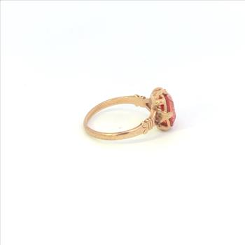 10K Victorian Oval Sim Orange Sapphire Statement Yellow Gold Ring, Size 4.5
