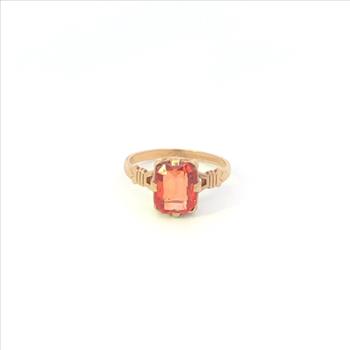 10K Victorian Oval Sim Orange Sapphire Statement Yellow Gold Ring, Size 4.5