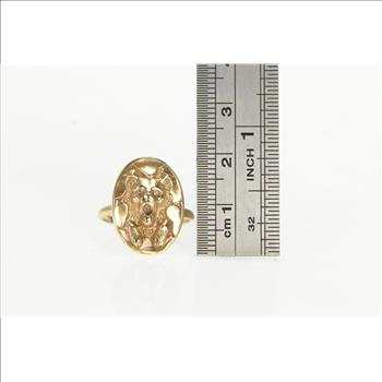 10K Victorian Repousse Wolf Roaring Lion Animal Yellow Gold Ring, Size 6.75
