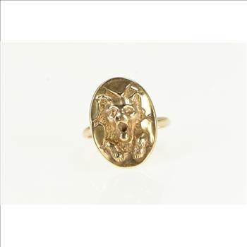 10K Victorian Repousse Wolf Roaring Lion Animal Yellow Gold Ring, Size 6.75