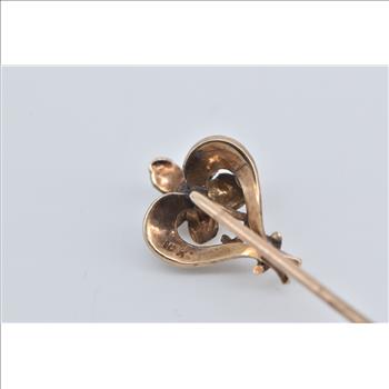 10K Victorian Seed Pearl Diamond Flower Daisy Yellow Gold Stick Pin