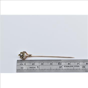 10K Victorian Seed Pearl Diamond Flower Daisy Yellow Gold Stick Pin