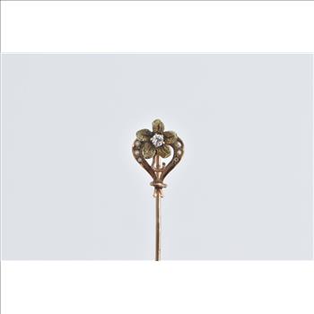 10K Victorian Seed Pearl Diamond Flower Daisy Yellow Gold Stick Pin
