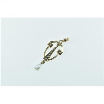 10K Victorian Seed Pearl Ornate Drop Vintage Yellow Gold Pendant