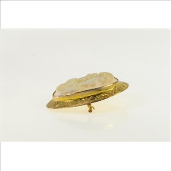10K Victorian Shell Cameo Seed Pearl Yellow Gold Pendant/Pin