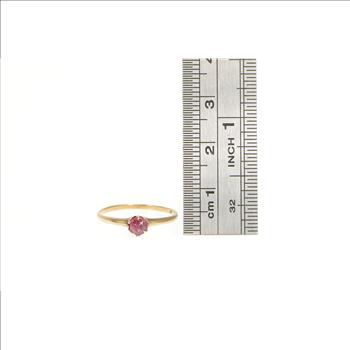 10K Victorian Syn. Ruby Solitaire Classic Vintage Yellow Gold Ring, Size 5.5