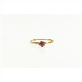10K Victorian Syn. Ruby Solitaire Classic Vintage Yellow Gold Ring, Size 5.5