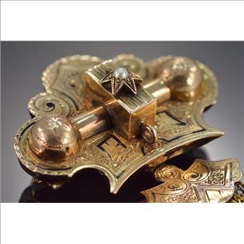 10K Victorian Taille D'Epargne Lavalier with Seed Pearl Center Rose Gold Pin/Brooch