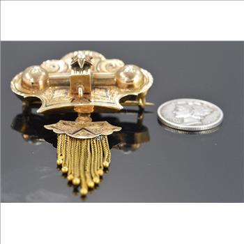 10K Victorian Taille D'Epargne Lavalier with Seed Pearl Center Rose Gold Pin/Brooch