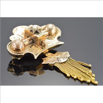 10K Victorian Taille D'Epargne Lavalier with Seed Pearl Center Rose Gold Pin/Brooch
