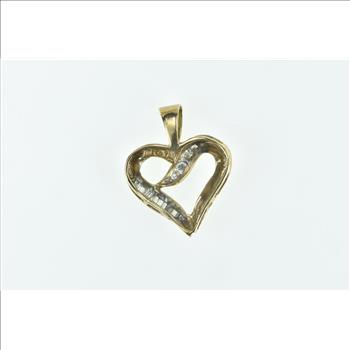 10K Vintage Baguette Diamond Loop Heart Love Yellow Gold Pendant
