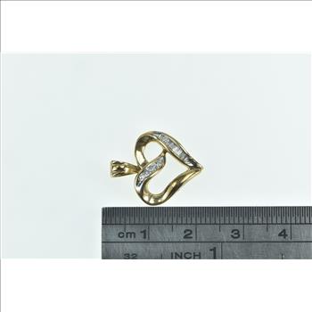 10K Vintage Baguette Diamond Loop Heart Love Yellow Gold Pendant