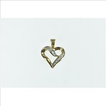 10K Vintage Baguette Diamond Loop Heart Love Yellow Gold Pendant