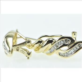 10K Vintage Baguette Diamond Twist French Clip Yellow Gold Earrings