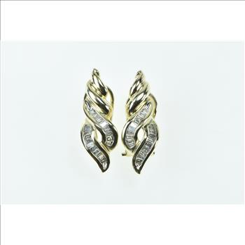 10K Vintage Baguette Diamond Twist French Clip Yellow Gold Earrings