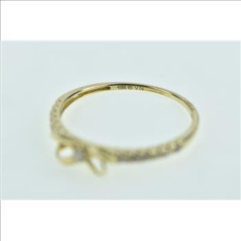 10K Vintage Bow Ribbon Promise CZ Yellow Gold Ring, Size 7.25