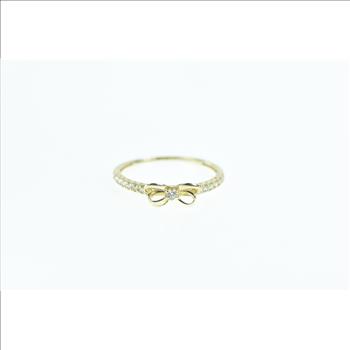 10K Vintage Bow Ribbon Promise CZ Yellow Gold Ring, Size 7.25
