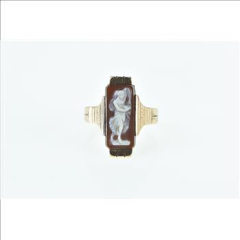 10K Vintage Carved Carnelian Cameo Lady in a Dress Yellow Gold Ring, Size 4.5