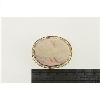 10K Vintage Carved Coral Lady Cameo Yellow Gold Pin/Brooch