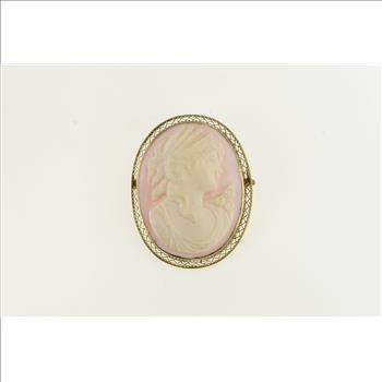 10K Vintage Carved Coral Lady Cameo Yellow Gold Pin/Brooch