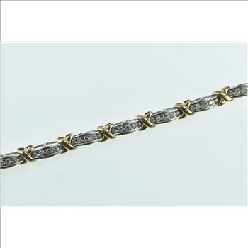 10K Vintage Classic Two Tone Diamond Bar Tennis White Gold Bracelet 7