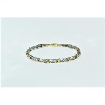 10K Vintage Classic Two Tone Diamond Bar Tennis White Gold Bracelet 7