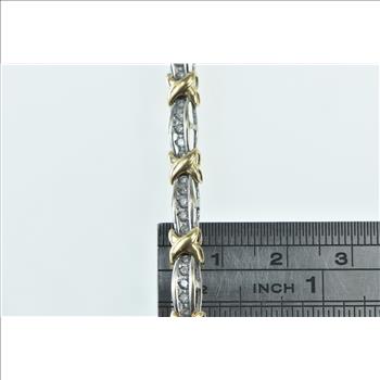 10K Vintage Classic Two Tone Diamond Bar Tennis White Gold Bracelet 7