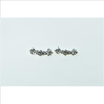 10K Vintage Diamond Cluster Curved Bar Fashion White Gold Earrings