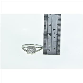 10K Vintage Diamond Cluster Halo Engagement White Gold Ring, Size 6.75