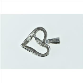 10K Vintage Diamond Curvy Heart Love Symbol White Gold Pendant